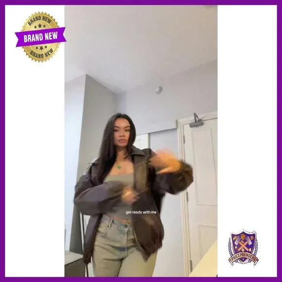 Oversized Faux Leather Motorcycle Jacket Y2K Vintage Plus Size - Picture 8 of 8